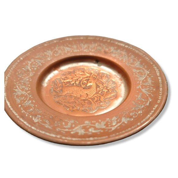 Vintage Tray Copper Persian Round with Tin Wash Deer or Antelope Design JH1334 - Picture 5 of 5